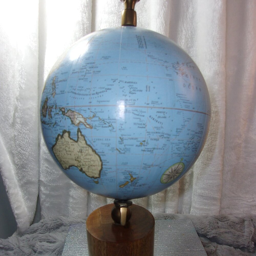 H-344 WOOD BASE WORLD GLOBE IN BLUE 16.5IN. TALL - Picture 9 of 10